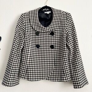 Pendleton Houndstooth Black and White Wool Pea Coat | Size 14